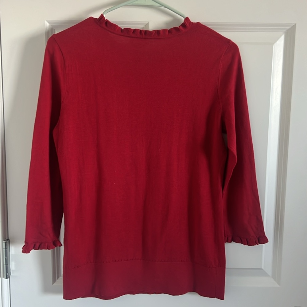 kate spade Red Ruffle Trim Crewneck Sweater - Picture 5 of 8